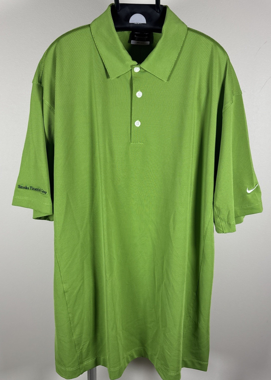 Nike Golf Dri Fit Polo Shirt Textured Pattern Green Mens XL Brooks Financial Grp